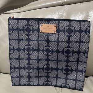 Kate Spade Blue and Gray Heart Pattern Pouch